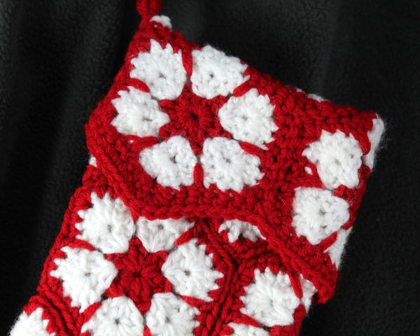 Hand-Crochet 18" Christmas Stocking | Granny Square Christmas Stockings in Classic Red & White | Bixley Shop