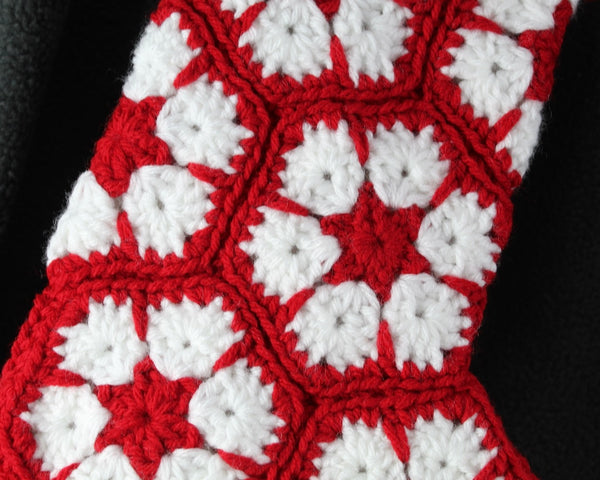 Hand-Crochet 18" Christmas Stocking | Granny Square Christmas Stockings in Classic Red & White | Bixley Shop