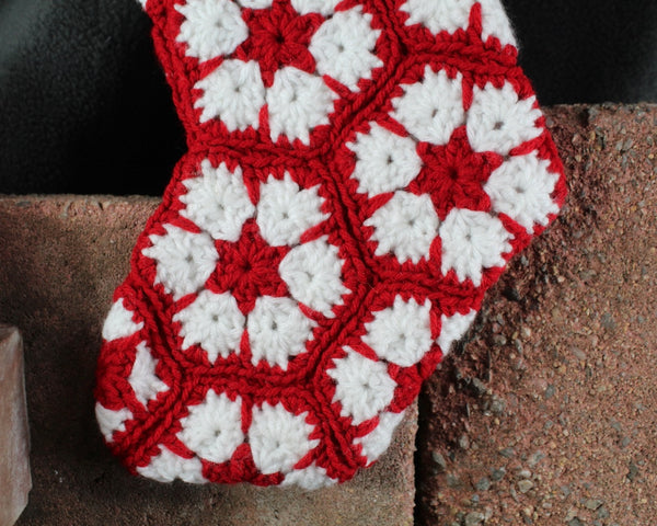 Hand-Crochet 18" Christmas Stocking | Granny Square Christmas Stockings in Classic Red & White | Bixley Shop