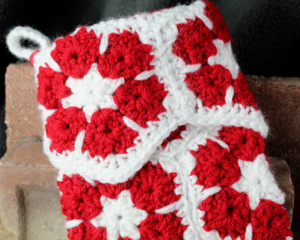 Hand-Crochet 18" Christmas Stocking | Granny Square Christmas Stockings in Classic Red & White | Bixley Shop