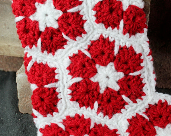 Hand-Crochet 18" Christmas Stocking | Granny Square Christmas Stockings in Classic Red & White | Bixley Shop