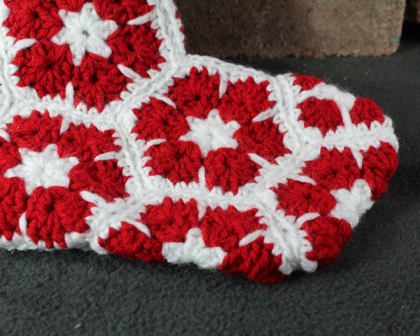 Hand-Crochet 18" Christmas Stocking | Granny Square Christmas Stockings in Classic Red & White | Bixley Shop