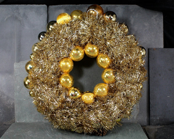 Christmas Gold Wreath | Hand-made Ornament Wreath | Gold Ornament & Pine Cone Wreath | Vintage Christmas | Bixley Shop