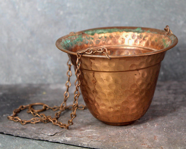 Hanging Hammered Copper on Brass Small Planter | Small Hanging Planter | Indoor Planter | Bixley Shop