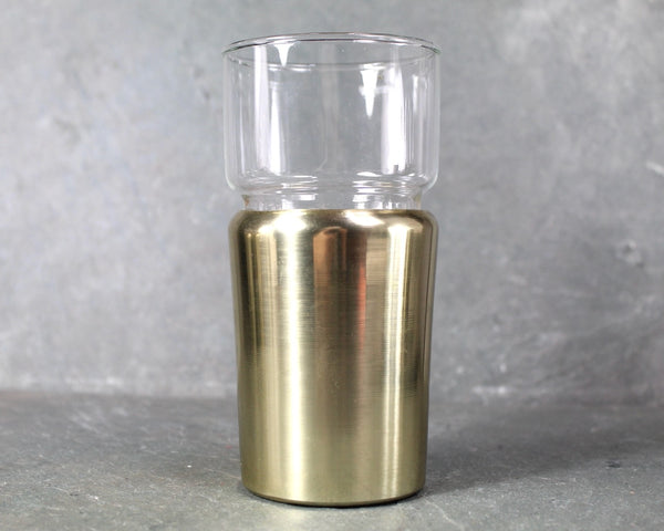 Set of 6 Hellerware Tumblers in Cork Lined Sleeves with Gold Tone | MCM Gold Toned Aluminum | 10 Oz Glasses | Bixley Shop