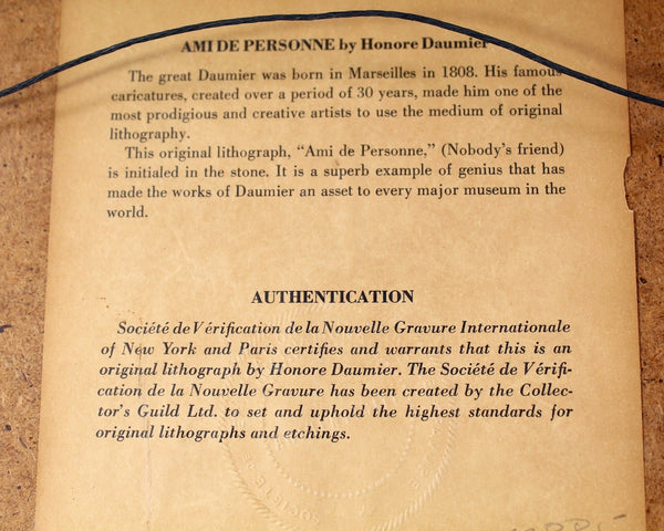 Honore Daumier (1808-1879) Original Lithograph 'imp. Bertauts, Paris'; "Ami De Personne" 16" x 13" | Authenticated & Framed | Bixley Shop