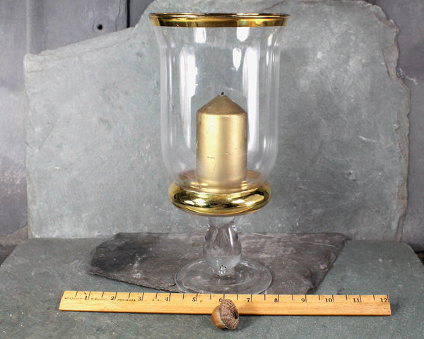 Vintage 1970s Hurricane Glass Gold Candleholder | Vintage Christmas Hurricane Candle | Bixley Shop