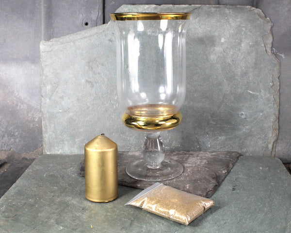 Vintage 1970s Hurricane Glass Gold Candleholder | Vintage Christmas Hurricane Candle | Bixley Shop