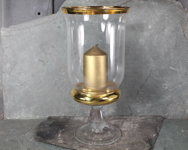 Vintage 1970s Hurricane Glass Gold Candleholder | Vintage Christmas Hurricane Candle | Bixley Shop