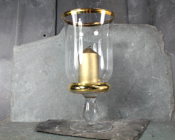 Vintage 1970s Hurricane Glass Gold Candleholder | Vintage Christmas Hurricane Candle | Bixley Shop