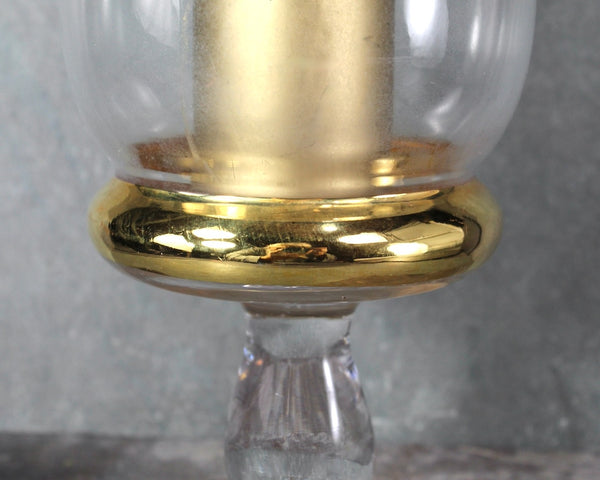 Vintage 1970s Hurricane Glass Gold Candleholder | Vintage Christmas Hurricane Candle | Bixley Shop