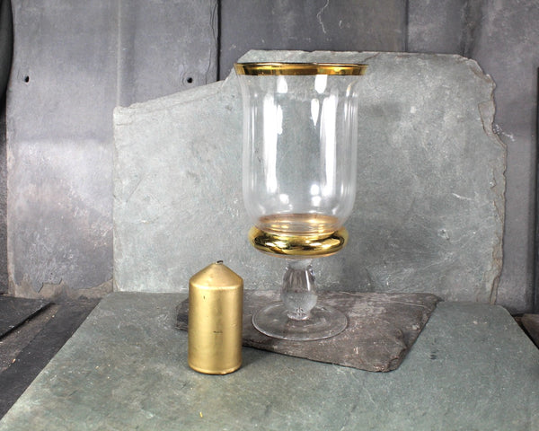 Vintage 1970s Hurricane Glass Gold Candleholder | Vintage Christmas Hurricane Candle | Bixley Shop