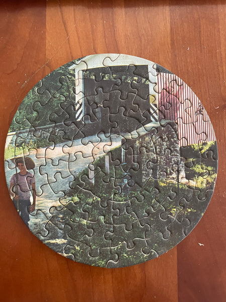 Vintage Tripl-Thick Interlocking Tuco Puzzle Miniature | Covered Bridge | 58 Piece Round Cardboard Puzzle  6" Diameter | Bixley Shop