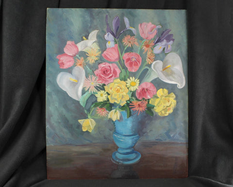 Original Unsigned Painting | Floral Still Life | 20"x24" Acrylic Painting on Canvas Panel | Vintage Art | Bixley Shop