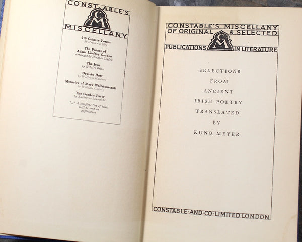 1928 Selections from Ancient Irish Poetry | Translated by Kuno Meyer |  Constable's Miscellany of London | Bixley Shop