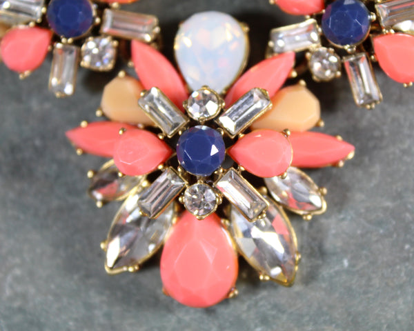 JCrew Double Strand Chunky Necklace | Double Strand Pearls with Salmon & Peach Stones | 18-20" Chunky Bib Statement Necklace | Bixley Shop