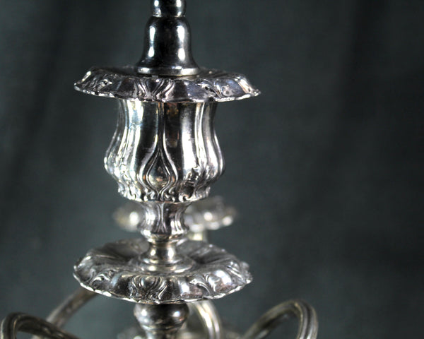 Large Silver Candelabra - 5 Candle | 4 Arm Silverplate Candelabra Rocco Style | Crescent Silver Company | Holiday Table Decor | Bixley Shop