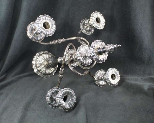Large Silver Candelabra - 5 Candle | 4 Arm Silverplate Candelabra Rocco Style | Crescent Silver Company | Holiday Table Decor | Bixley Shop