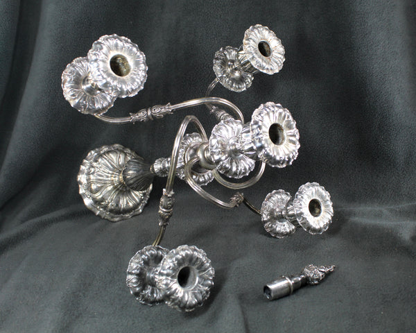 Large Silver Candelabra - 5 Candle | 4 Arm Silverplate Candelabra Rocco Style | Crescent Silver Company | Holiday Table Decor | Bixley Shop