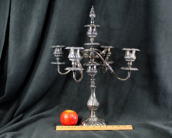 Large Silver Candelabra - 5 Candle | 4 Arm Silverplate Candelabra Rocco Style | Crescent Silver Company | Holiday Table Decor | Bixley Shop