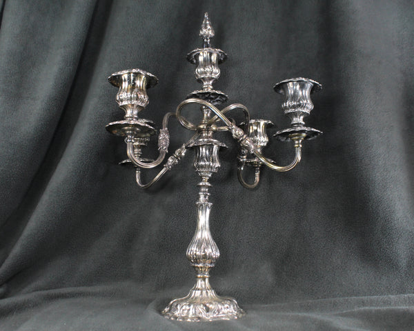 Large Silver Candelabra - 5 Candle | 4 Arm Silverplate Candelabra Rocco Style | Crescent Silver Company | Holiday Table Decor | Bixley Shop