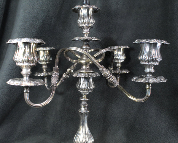 Large Silver Candelabra - 5 Candle | 4 Arm Silverplate Candelabra Rocco Style | Crescent Silver Company | Holiday Table Decor | Bixley Shop