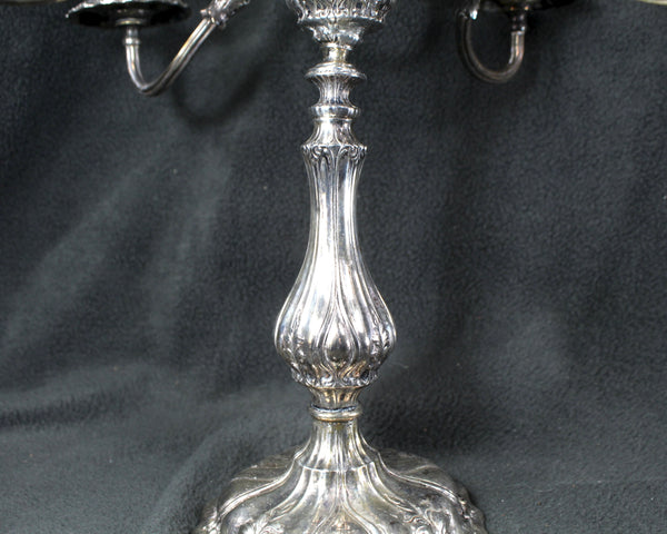Large Silver Candelabra - 5 Candle | 4 Arm Silverplate Candelabra Rocco Style | Crescent Silver Company | Holiday Table Decor | Bixley Shop