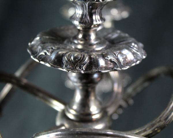 Large Silver Candelabra - 5 Candle | 4 Arm Silverplate Candelabra Rocco Style | Crescent Silver Company | Holiday Table Decor | Bixley Shop