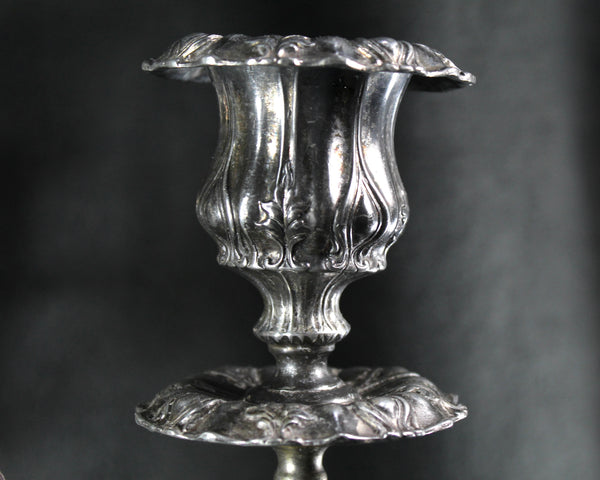 Large Silver Candelabra - 5 Candle | 4 Arm Silverplate Candelabra Rocco Style | Crescent Silver Company | Holiday Table Decor | Bixley Shop