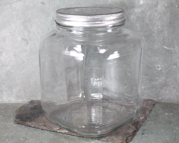 Old General Store Square Counter Jar | Large Vintage Candy Jar with Silver Screw-Top Lid