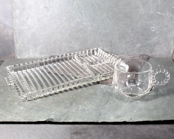 1950s Luncheon Divided Glass Dish with Matching Glass Cup | Clear Glass Trinket Tray, Vanity Organizer, or Condiment Serving Piece | Boopie Glass | Bixley Shop