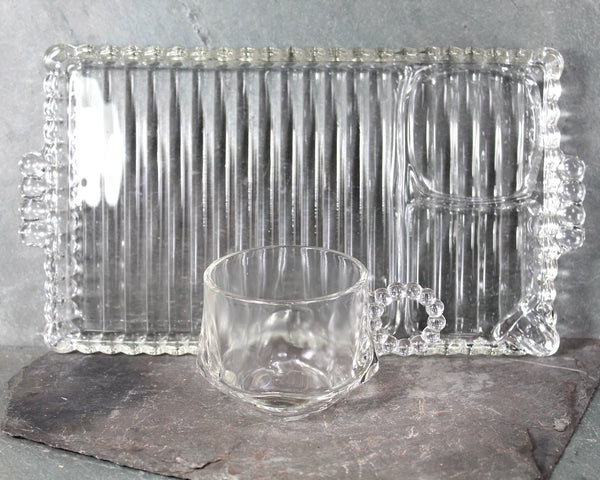 1950s Luncheon Divided Glass Dish with Matching Glass Cup | Clear Glass Trinket Tray, Vanity Organizer, or Condiment Serving Piece | Boopie Glass | Bixley Shop