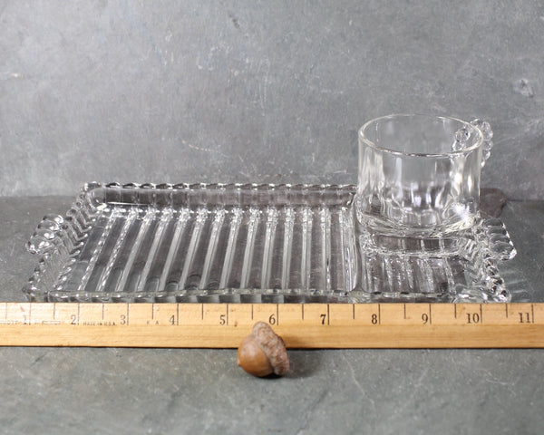 1950s Luncheon Divided Glass Dish with Matching Glass Cup | Clear Glass Trinket Tray, Vanity Organizer, or Condiment Serving Piece | Boopie Glass | Bixley Shop