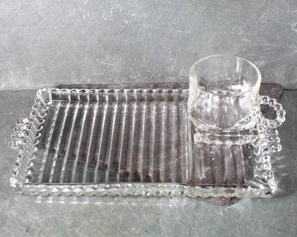 1950s Luncheon Divided Glass Dish with Matching Glass Cup | Clear Glass Trinket Tray, Vanity Organizer, or Condiment Serving Piece | Boopie Glass | Bixley Shop