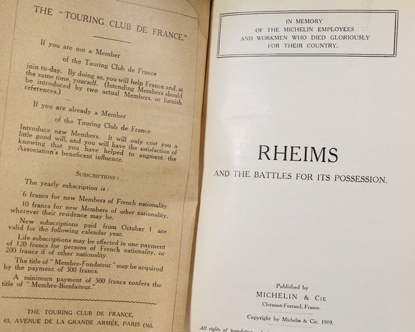 RHEIMS and the Battles for Its Possession | WWI (1914-1918) Illustrated Michelin Guide Book | Antique World War I History Book