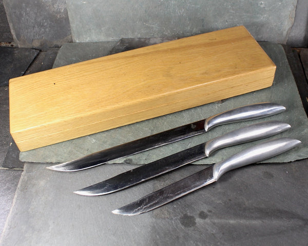 MCM Abercrombie & Fitch Co Carving Set in Original Wooden Box | Set of 3 Stainless Carving Knives | Foodie Gifts | Bixley Shop