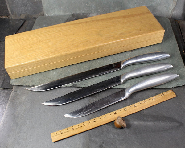 MCM Abercrombie & Fitch Co Carving Set in Original Wooden Box | Set of 3 Stainless Carving Knives | Foodie Gifts | Bixley Shop