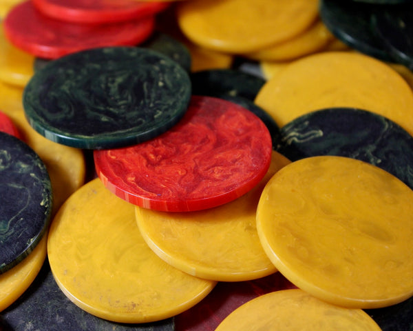 Mid-Century Hardwood Poker Chip Caddy with Bakelite Poker Chips | Gorgeous Las Vegas Rat Pack Style | Turntable Caddy | Bixley Shop