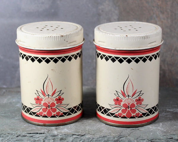 Mid-Century Declare Kitchen Shakers | Set of 2 Decoware Tin Shaker Containers | Classic Kitchen Kitsch | Bixley Shop