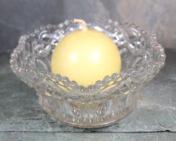 Mid-Century Pressed Glass Trinket Dish | Glass Dish | Candle Holder (Round Cande Included) | Bixley Shop