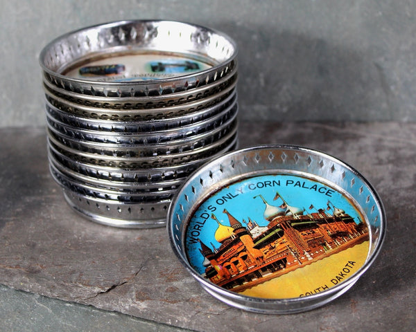 Set of 12 Vintage Metal Souvenir Coasters | Texas, Nevada, California, Colorado, South Dakota, Hawaii, Yosemite & More | Bixley Shop