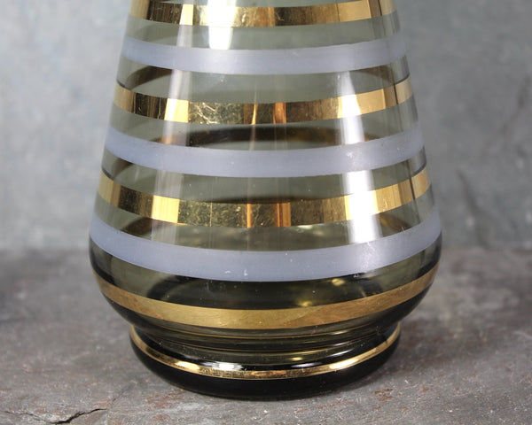 MCM Striped Decanter with Glass Stopper | Gold and Grey Striped Decanter | Vintage Barware | 20 Ounce Decanter | Bixley Shop