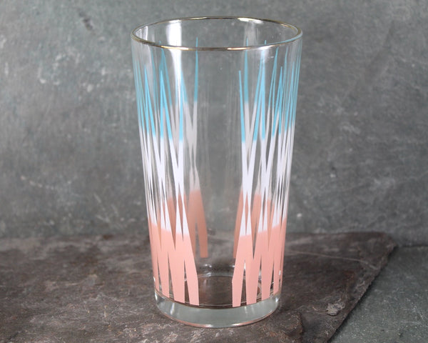 Set of 2 Mid-Century Tumblers | Anchor Hocking Blue, White, & Pink Drinking Glasses | Mid-Century circa 1960s | 8 Oz Glasses | Bixley Shop