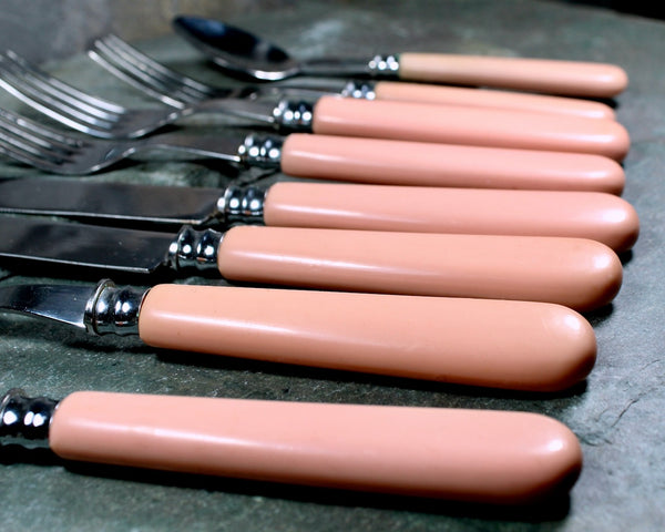 Set of 8 Supreme Cutlery Pink Handled Flatware | Forks, Knives, & Spoons | MCM Pink Flatware | Bixley Shop