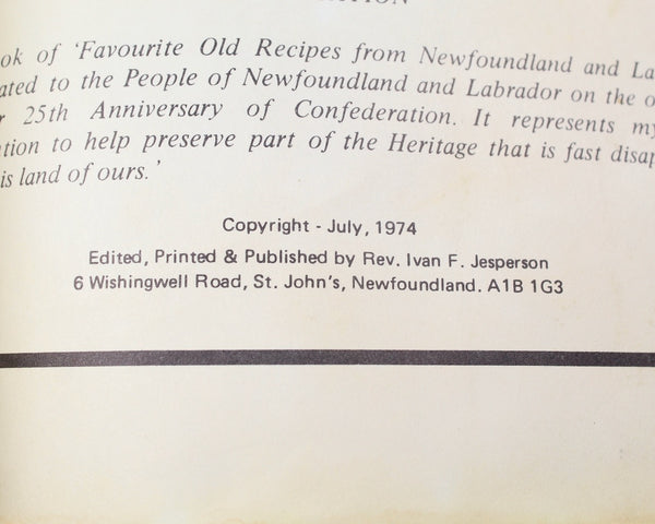 NEWFOUNDLAND & LABRADOR -  Fat-Back & Molasses: Favorite Old Recipes from Newfoundland and Labrador by Rev. Ivan F. Jesperson, 1974 | Bixley Shop