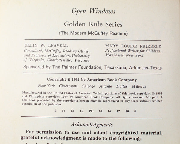 Open Windows | by Allin W. Lewell & Mary Louise Friebele | 1961 American Book Co. | Golden Rule Series Vintage Reading Textbook