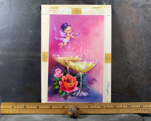 VERY RARE! ORIGINAL Gouache Painting by Artist Shu Dick Ju | 1960s/70s Original New Year's Card Art | Greeting Card Art