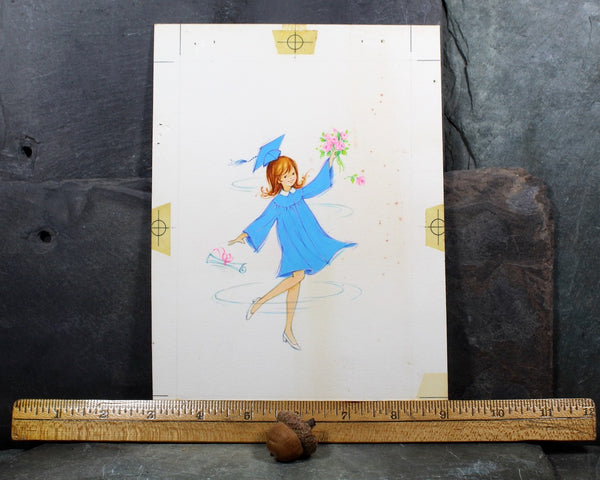 VERY RARE! ORIGINAL Gouache Painting by Artist Fran Ju | 1960s Original Rust Craft Greeting Card Art | Graduation Gift