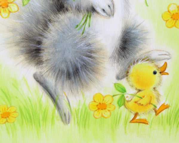 VERY RARE! ORIGINAL Gouache Painting by Artist Fran Ju | 1960s Original Rust Craft Greeting Card Art | Squirrel & Chick in Spring