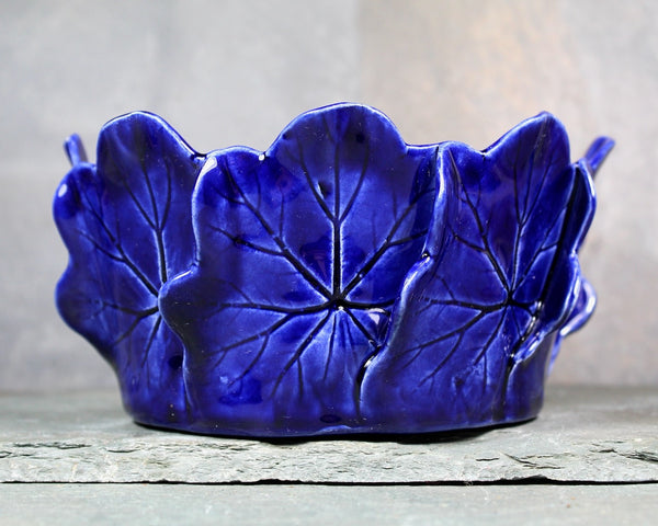 Pat Young Geranium Leaf Bowl 5" Diameter | Cobalt Blue Pottery Bowl Vintage American Pottery | Bixley Shop